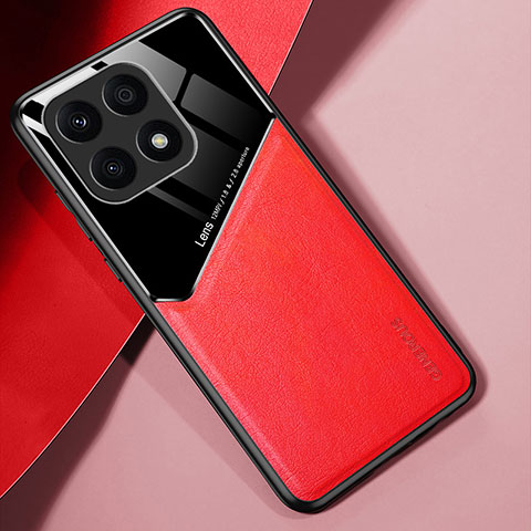 Funda Silicona Goma de Cuero Carcasa con Magnetico para Huawei Honor X8a 4G Rojo