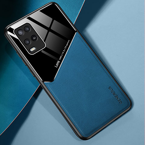 Funda Silicona Goma de Cuero Carcasa con Magnetico para Oppo A54 4G Azul