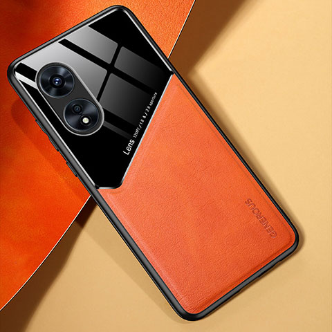 Funda Silicona Goma de Cuero Carcasa con Magnetico para Oppo A97 5G Naranja