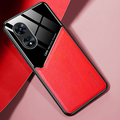 Funda Silicona Goma de Cuero Carcasa con Magnetico para Oppo A97 5G Rojo