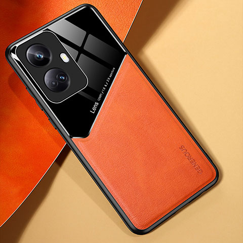 Funda Silicona Goma de Cuero Carcasa con Magnetico para Realme 10 Pro+ Plus 5G Naranja