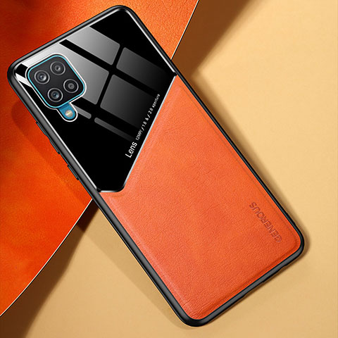 Funda Silicona Goma de Cuero Carcasa con Magnetico para Samsung Galaxy A12 5G Naranja