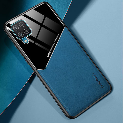 Funda Silicona Goma de Cuero Carcasa con Magnetico para Samsung Galaxy A12 Nacho Azul