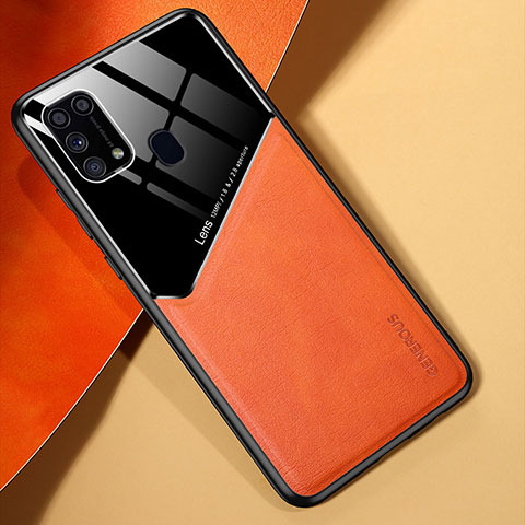 Funda Silicona Goma de Cuero Carcasa con Magnetico para Samsung Galaxy M31 Prime Edition Naranja