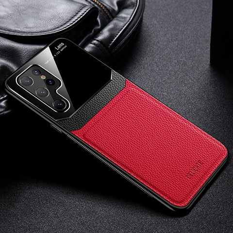 Funda Silicona Goma de Cuero Carcasa con Magnetico para Samsung Galaxy S23 Ultra 5G Rojo