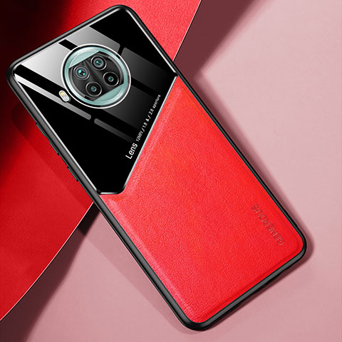 Funda Silicona Goma de Cuero Carcasa con Magnetico para Xiaomi Mi 10i 5G Rojo