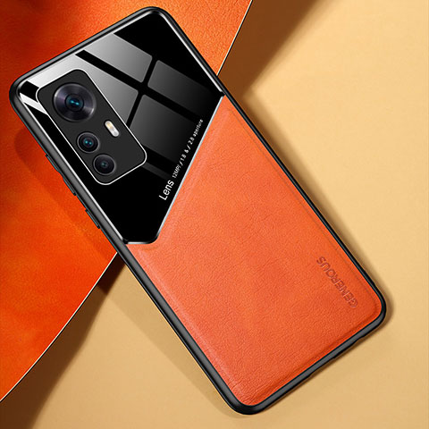 Funda Silicona Goma de Cuero Carcasa con Magnetico para Xiaomi Mi 12T 5G Naranja