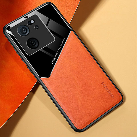 Funda Silicona Goma de Cuero Carcasa con Magnetico para Xiaomi Mi 13T Pro 5G Naranja