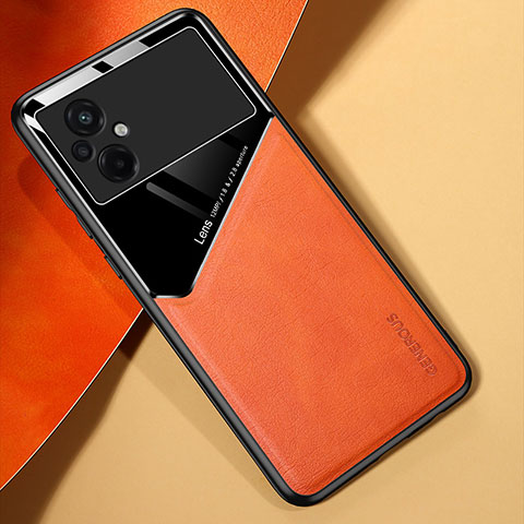 Funda Silicona Goma de Cuero Carcasa con Magnetico para Xiaomi Poco M5 4G Naranja