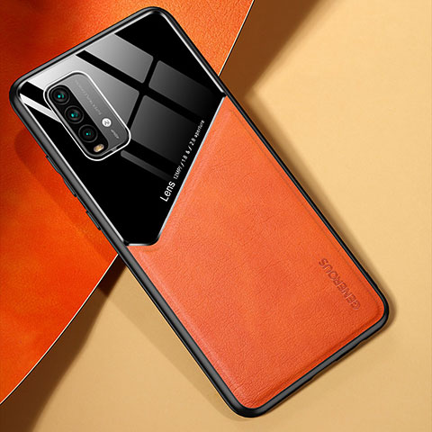 Funda Silicona Goma de Cuero Carcasa con Magnetico para Xiaomi Redmi 9 Power Naranja