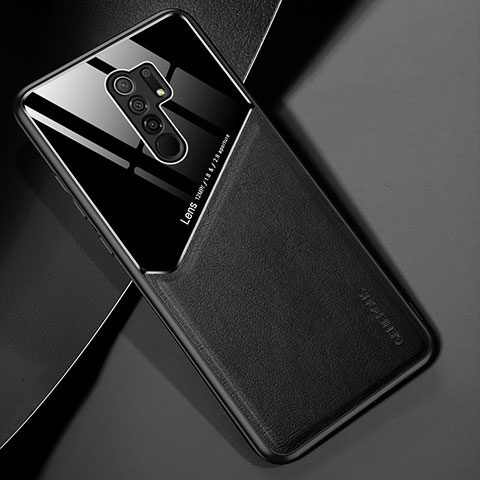 Funda Silicona Goma de Cuero Carcasa con Magnetico para Xiaomi Redmi 9 Prime India Negro