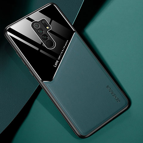 Funda Silicona Goma de Cuero Carcasa con Magnetico para Xiaomi Redmi 9 Prime India Verde