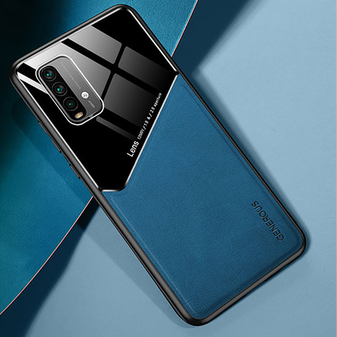 Funda Silicona Goma de Cuero Carcasa con Magnetico para Xiaomi Redmi 9T 4G Azul