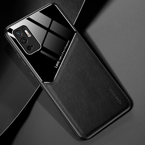 Funda Silicona Goma de Cuero Carcasa con Magnetico para Xiaomi Redmi Note 10 5G Negro