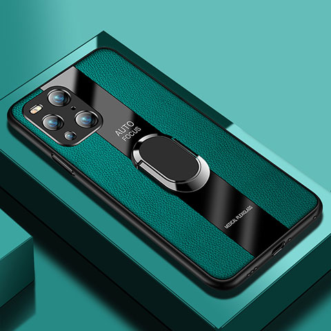 Funda Silicona Goma de Cuero Carcasa con Magnetico S01 para Oppo Find X3 5G Verde