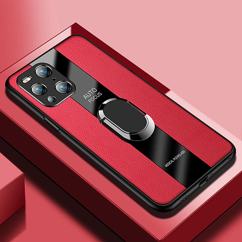 Funda Silicona Goma de Cuero Carcasa con Magnetico S01 para Oppo Find X3 Pro 5G Rojo