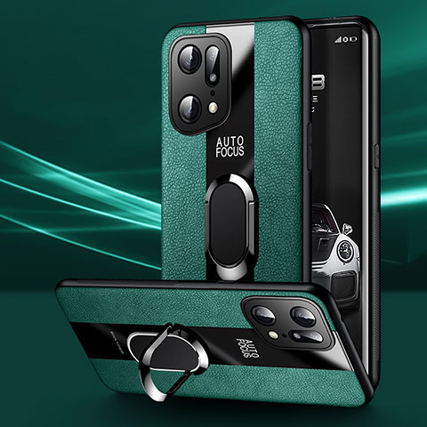 Funda Silicona Goma de Cuero Carcasa con Magnetico S01 para Oppo Find X5 Pro 5G Verde