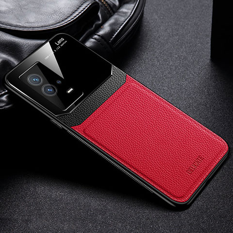 Funda Silicona Goma de Cuero Carcasa con Magnetico S01 para Vivo iQOO 8 5G Rojo