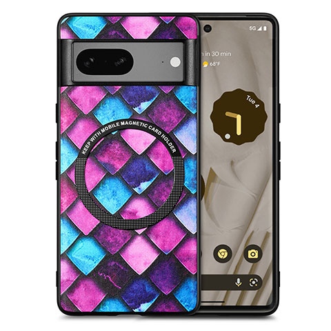 Funda Silicona Goma de Cuero Carcasa con Magnetico S01D para Google Pixel 7a 5G Morado