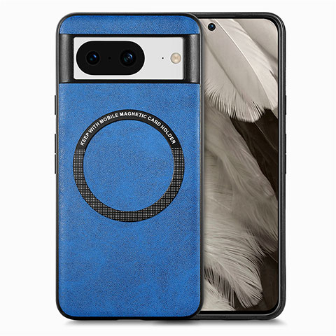 Funda Silicona Goma de Cuero Carcasa con Magnetico S01D para Google Pixel 8 5G Azul