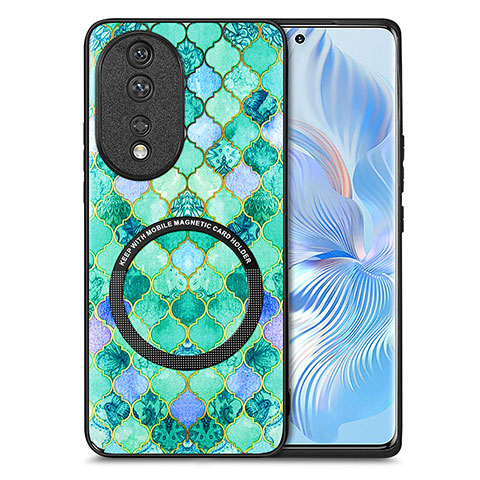 Funda Silicona Goma de Cuero Carcasa con Magnetico S01D para Huawei Honor 80 5G Verde