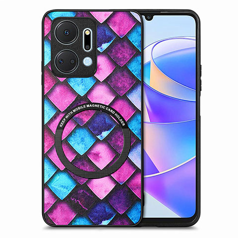 Funda Silicona Goma de Cuero Carcasa con Magnetico S01D para Huawei Honor X7a Morado