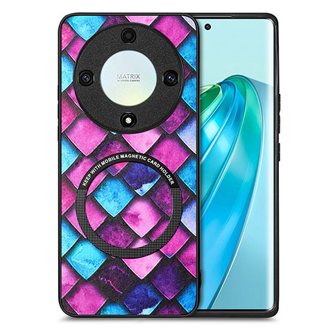 Funda Silicona Goma de Cuero Carcasa con Magnetico S01D para Huawei Honor X9a 5G Morado