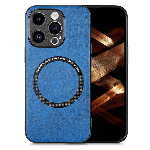 Funda Silicona Goma de Cuero Carcasa con Magnetico S02D para Apple iPhone 14 Pro Azul