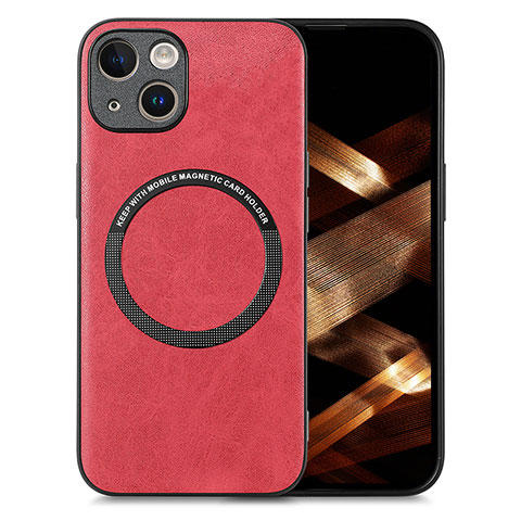 Funda Silicona Goma de Cuero Carcasa con Magnetico S02D para Apple iPhone 14 Rojo