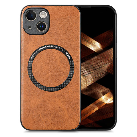 Funda Silicona Goma de Cuero Carcasa con Magnetico S02D para Apple iPhone 15 Marron