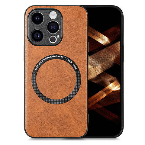 Funda Silicona Goma de Cuero Carcasa con Magnetico S02D para Apple iPhone 15 Pro Marron