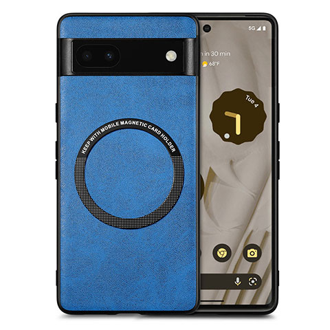 Funda Silicona Goma de Cuero Carcasa con Magnetico S02D para Google Pixel 6a 5G Azul