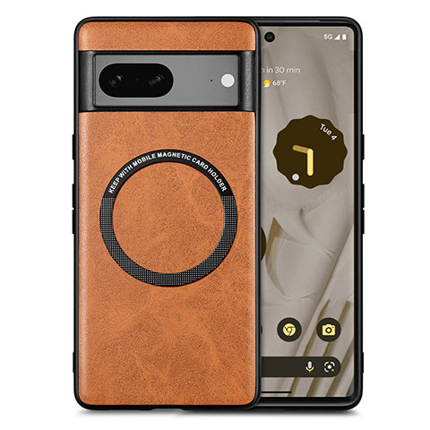 Funda Silicona Goma de Cuero Carcasa con Magnetico S02D para Google Pixel 7 5G Marron