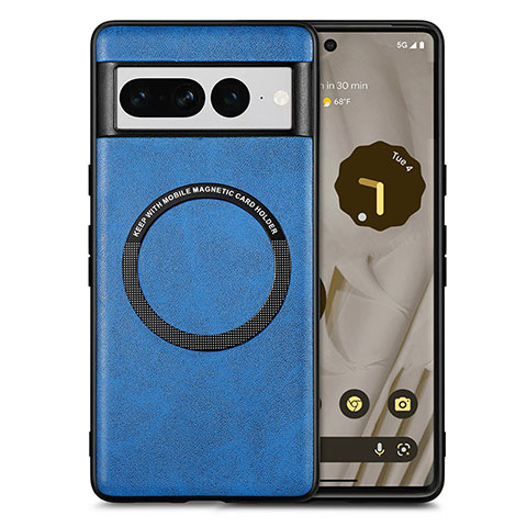 Funda Silicona Goma de Cuero Carcasa con Magnetico S02D para Google Pixel 7 Pro 5G Azul