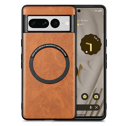 Funda Silicona Goma de Cuero Carcasa con Magnetico S02D para Google Pixel 7 Pro 5G Marron