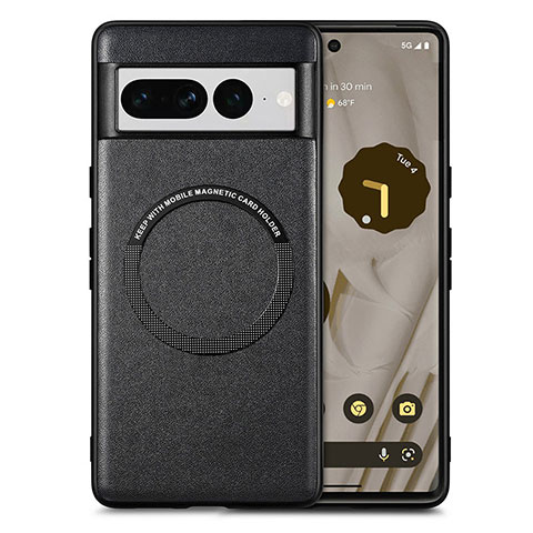 Funda Silicona Goma de Cuero Carcasa con Magnetico S02D para Google Pixel 7 Pro 5G Negro