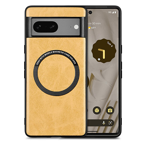 Funda Silicona Goma de Cuero Carcasa con Magnetico S02D para Google Pixel 7a 5G Amarillo