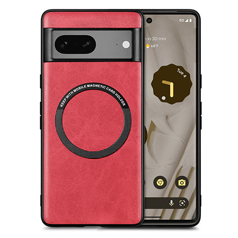 Funda Silicona Goma de Cuero Carcasa con Magnetico S02D para Google Pixel 7a 5G Rojo