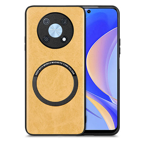 Funda Silicona Goma de Cuero Carcasa con Magnetico S02D para Huawei Enjoy 50 Pro Amarillo