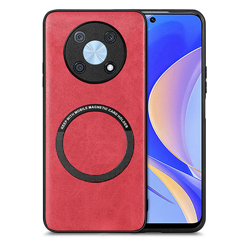 Funda Silicona Goma de Cuero Carcasa con Magnetico S02D para Huawei Enjoy 50 Pro Rojo