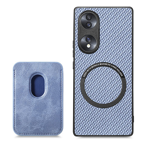 Funda Silicona Goma de Cuero Carcasa con Magnetico S02D para Huawei Honor 70 5G Azul