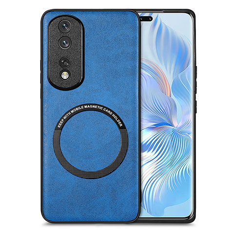 Funda Silicona Goma de Cuero Carcasa con Magnetico S02D para Huawei Honor 80 Pro 5G Azul