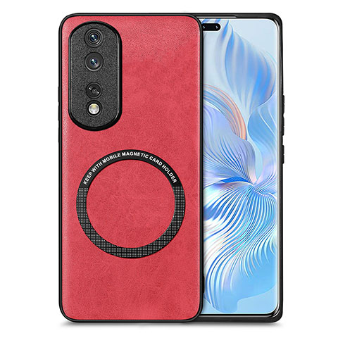 Funda Silicona Goma de Cuero Carcasa con Magnetico S02D para Huawei Honor 80 Pro 5G Rojo