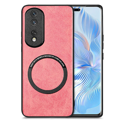 Funda Silicona Goma de Cuero Carcasa con Magnetico S02D para Huawei Honor 80 Pro Flat 5G Rosa