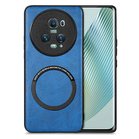 Funda Silicona Goma de Cuero Carcasa con Magnetico S02D para Huawei Honor Magic5 Pro 5G Azul