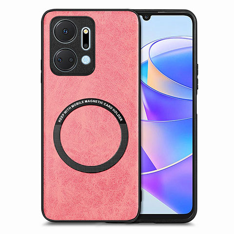 Funda Silicona Goma de Cuero Carcasa con Magnetico S02D para Huawei Honor X7a Rosa