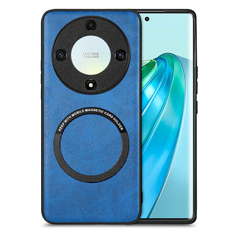 Funda Silicona Goma de Cuero Carcasa con Magnetico S02D para Huawei Honor X9a 5G Azul