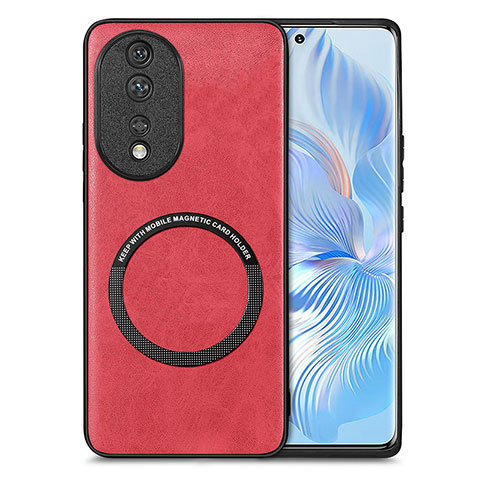 Funda Silicona Goma de Cuero Carcasa con Magnetico S03D para Huawei Honor 80 5G Rojo