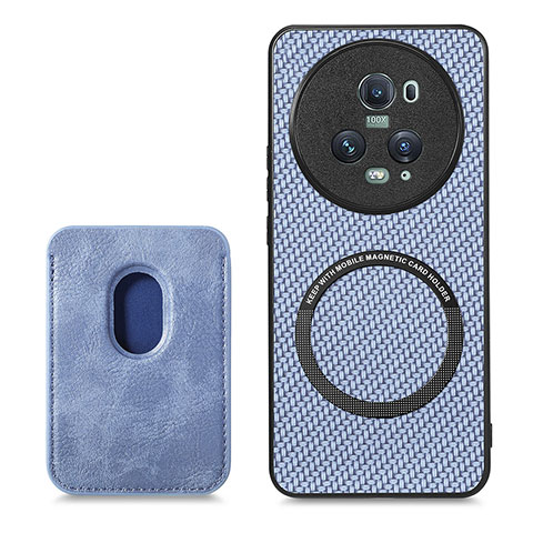 Funda Silicona Goma de Cuero Carcasa con Magnetico S03D para Huawei Honor Magic5 Pro 5G Azul