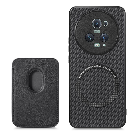 Funda Silicona Goma de Cuero Carcasa con Magnetico S03D para Huawei Honor Magic5 Pro 5G Negro